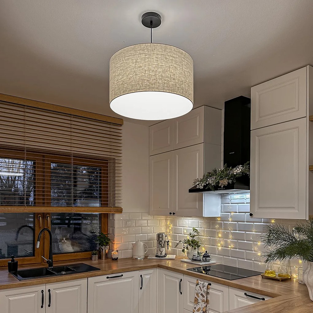 Lampă suspendată rustică neagră cu abajur bej 50 cm - Combi 1