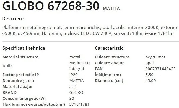 Plafoniera LED design modern Mattia negru mat