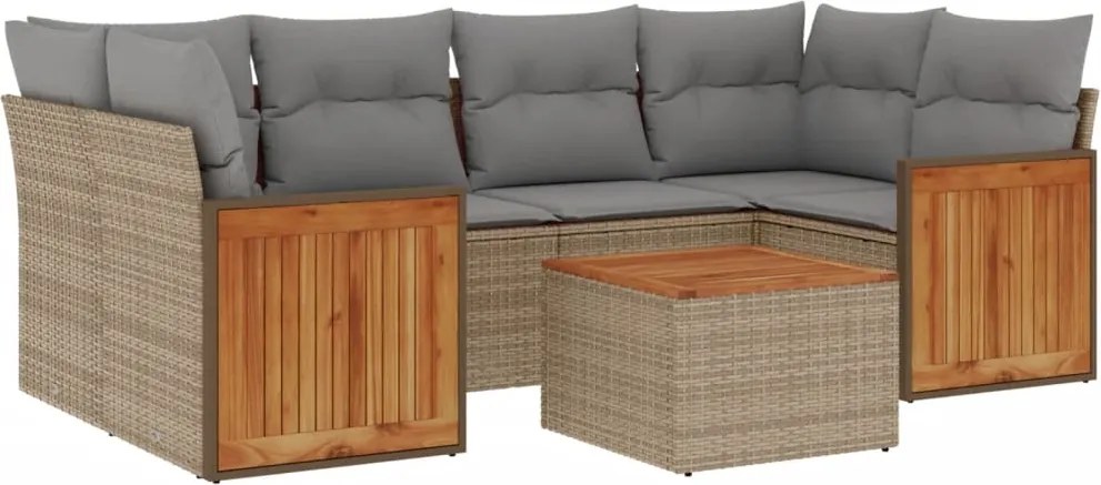 vidaXL Set canapele de grădină, 7 piese, cu perne, bej, poliratan