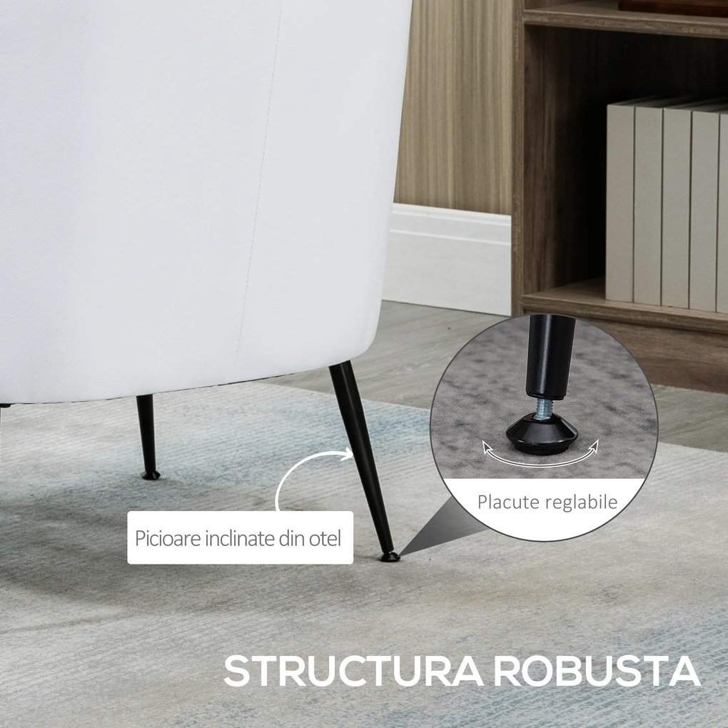Fotoliu modern din piele artificiala cu picioare de otel HOMCOM, scaun decorativ tapitat, pentru sufragerie | Aosom RO