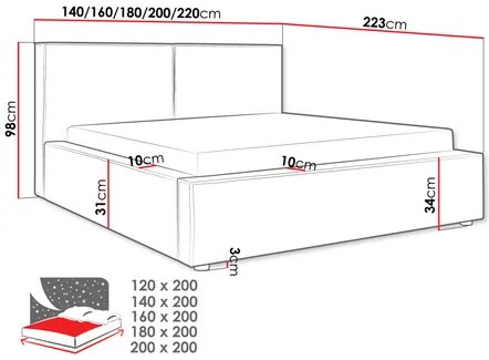 Pat matrimonial 140 cm Sekozzo (Negru) (cu somieră) (cu sp. depozitare). 1104190