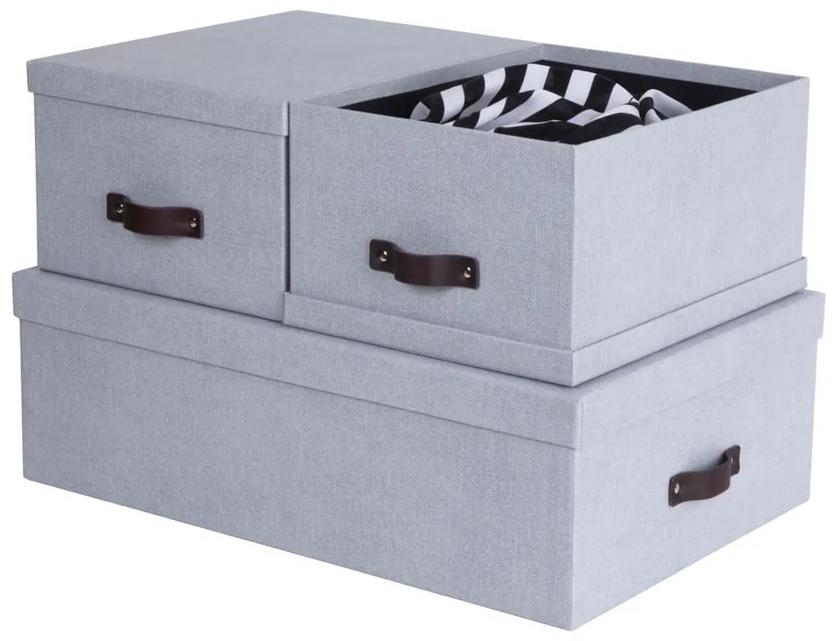 Cutii de depozitare gri-deschis 3 buc. din carton cu capac 31x47x15 cm Inge – Bigso Box of Sweden