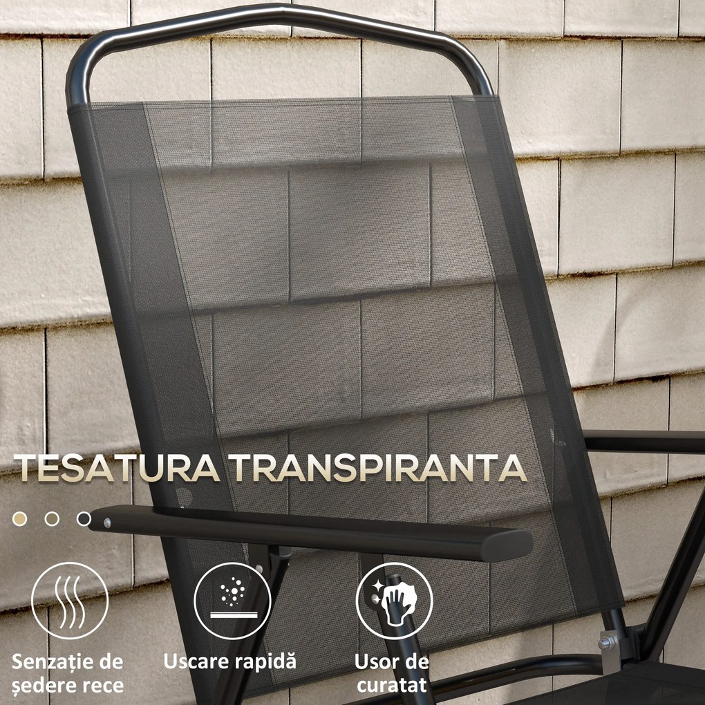 Outsunny Set de Exterior din 3 Piese cu Masă cu Blat din Sticlă și 2 Scaune Pliabile din Plasă, Ф45x50 cm, Gri Deschis | Aosom Romania