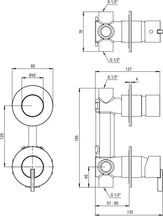 SILIA Baterie de duș incastrat BQS_R44P Finisaj: auriu periat