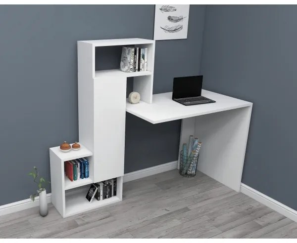 Masă de lucru cu raft IRMAK 119x138,6 cm alb