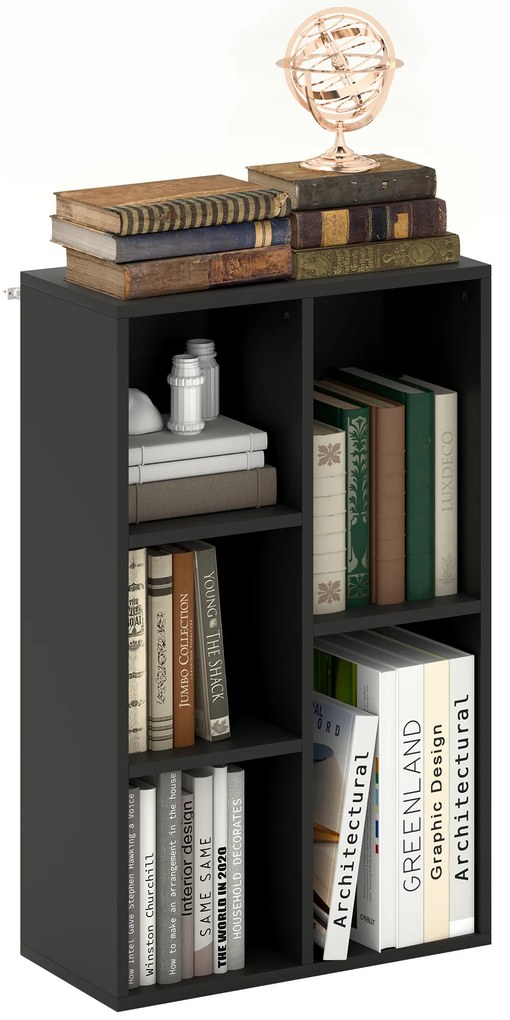 HOMCOM Bibliotecă raft de depozitare 2 niveluri cu 5 compartimente, pentru sufragerie dormitor birou, 50x24x80cm, negru | Aosom Romania