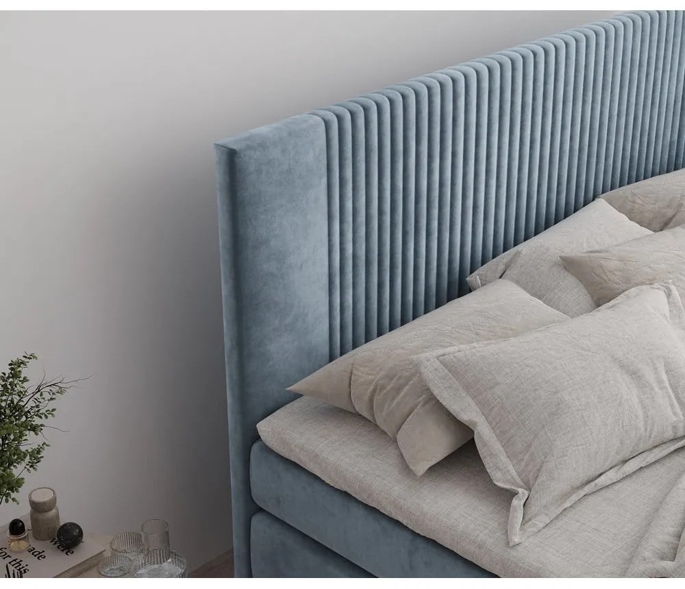 Pat boxspring albastru cu spațiu de depozitare 160x200 cm Bergamo – Maison de Rêve