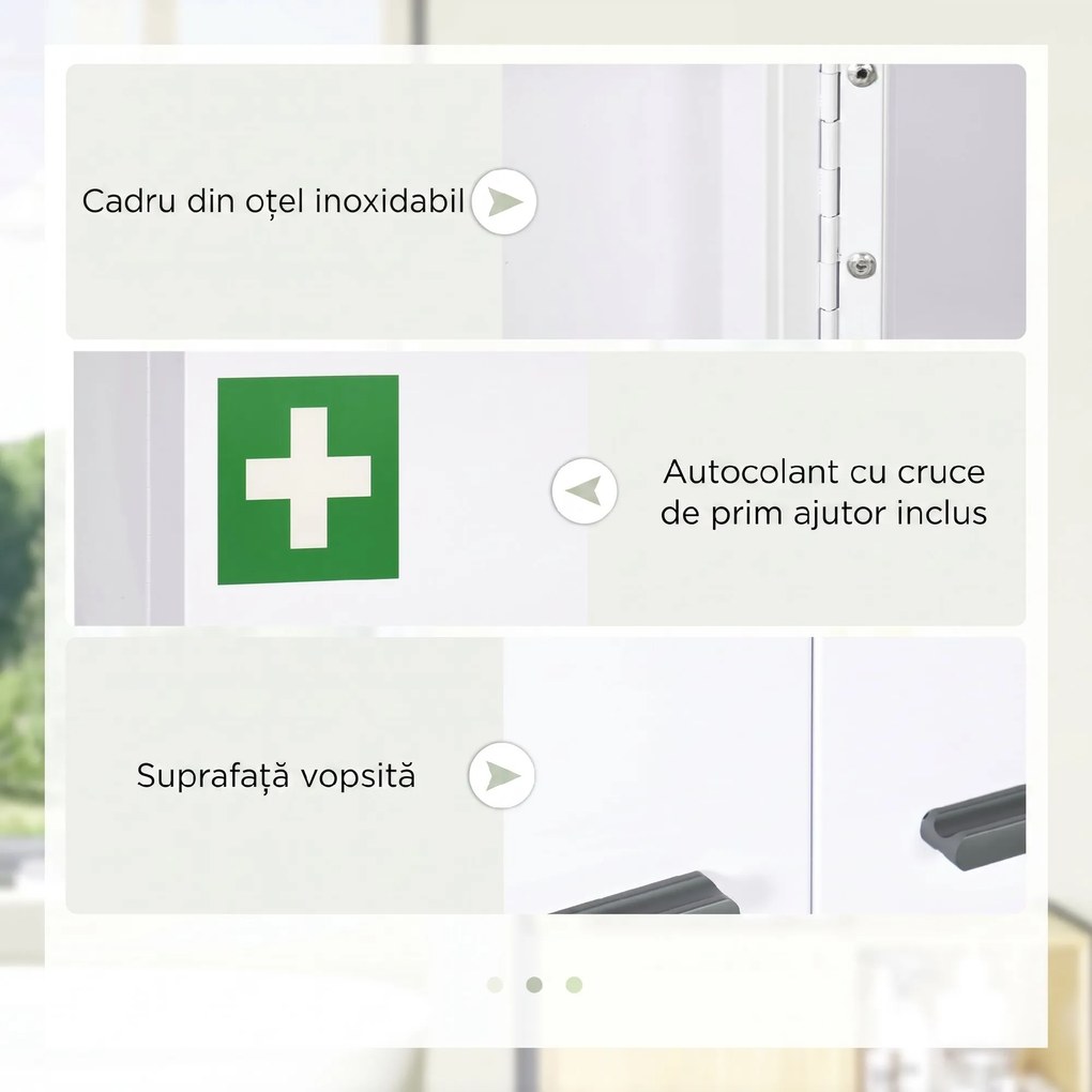 kleankin Dulap pentru Medicamente cu 6 Rafturi cu Încuietoare și 2 Chei de Siguranță, Dulap din Oțel, 55x18x60 cm, Alb