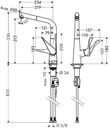 Baterie bucatarie Hansgrohe Metris Select 320, dus extractibil, crom - 14884000