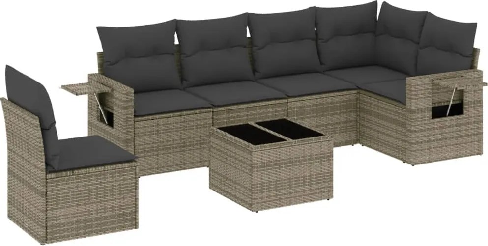 vidaXL Set canapele de grădină, 7 piese, cu perne, gri, poliratan