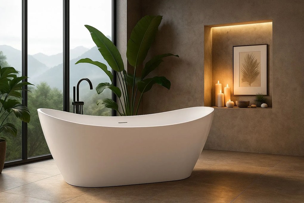 Cada freestanding Rea Ferrano, alb lucios, 170 x 80 cm