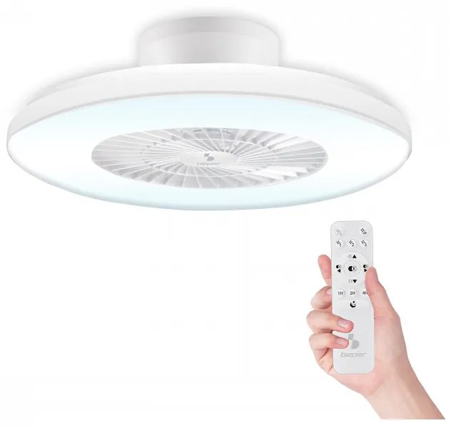 Ventilator de tavan cu LED 2in1 Beper P206VEN650, Lampa LED, 40 W, 3 viteze, Temporizator, Alb