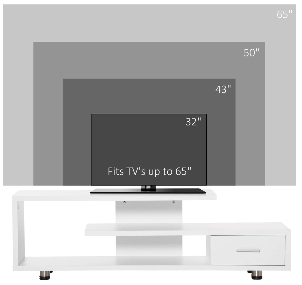 Dulap TV modern pentru TV pana la 65", Dulap TV deschis din PAL cu sertar, 135x35x41,7 cm, Alb HOMCOM | Aosom RO