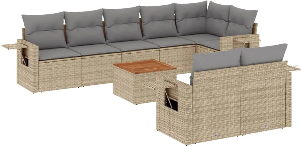 vidaXL Set canapele de grădină, 9 piese, cu perne, bej, poliratan