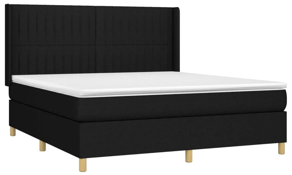 Pat box spring cu saltea, negru, 180x200 cm, catifea Negru, 180 x 200 cm, Benzi verticale