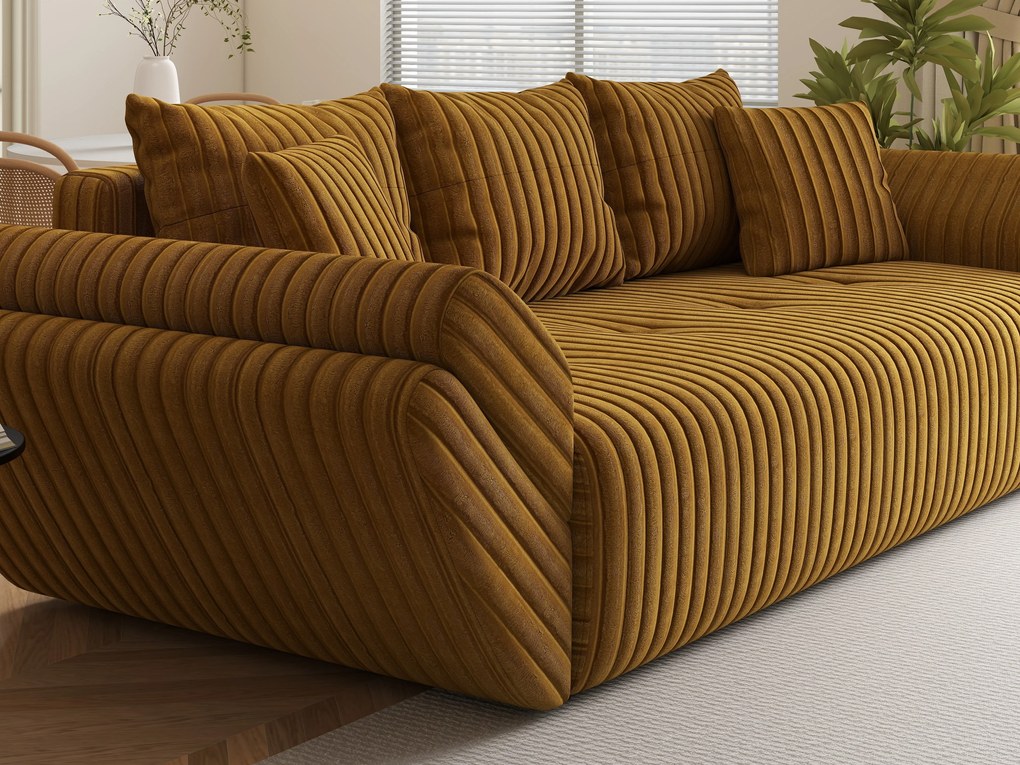 Canapea extensibilă dumonde cu ladă de depozitare si sezut confortabil din spuma high-density, Berlin Ambience Mustar 250x100 cm