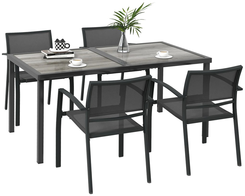 Outsunny Set de Mobilier de Grădină, Set Mobilier Grădină cu 1 Masă, 4 Scaune, 150 x 87 x 72 cm, Gri | Aosom Romania