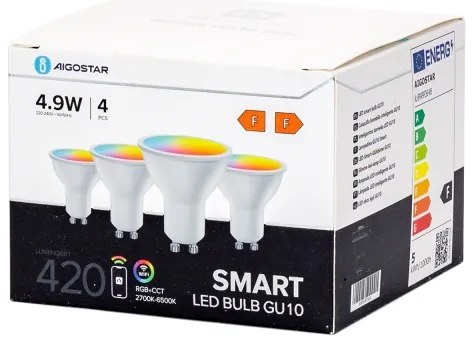 Set de 4 becuri LED RGBW inteligente GU10/4,9W/230V 2700-6500K - Aigostar