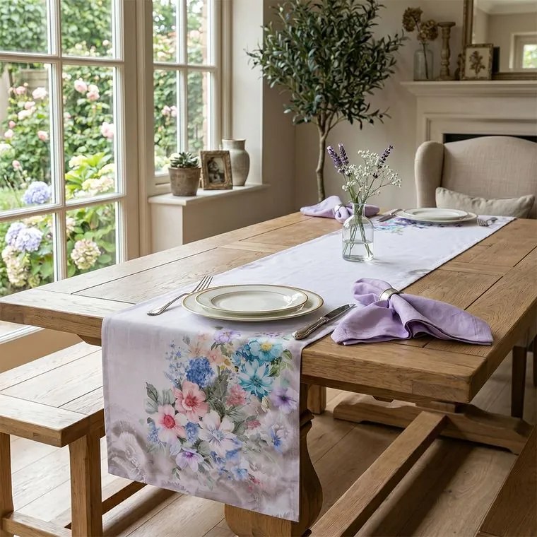 decoDoma Traversă de masă cu imprimeu ÎNFLORIRE FLORALĂ 45 x 140 cm