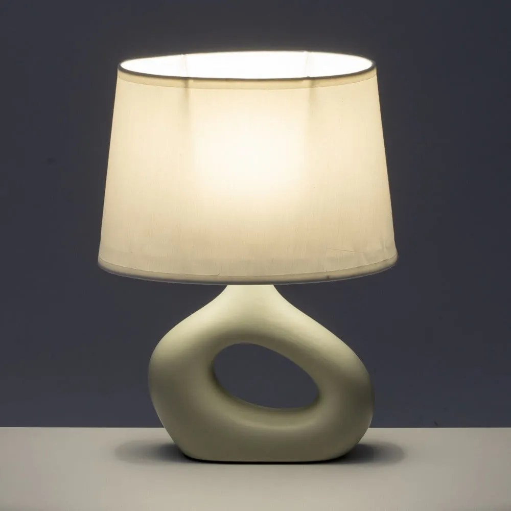 Veioză albă/bej din ceramică cu abajur textil (înălțime 30 cm) – Casa Selección