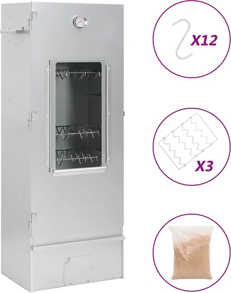 vidaXL Afumătoare grătar cu așchii lemn 44,5x29x110 cm oțel galvanizat