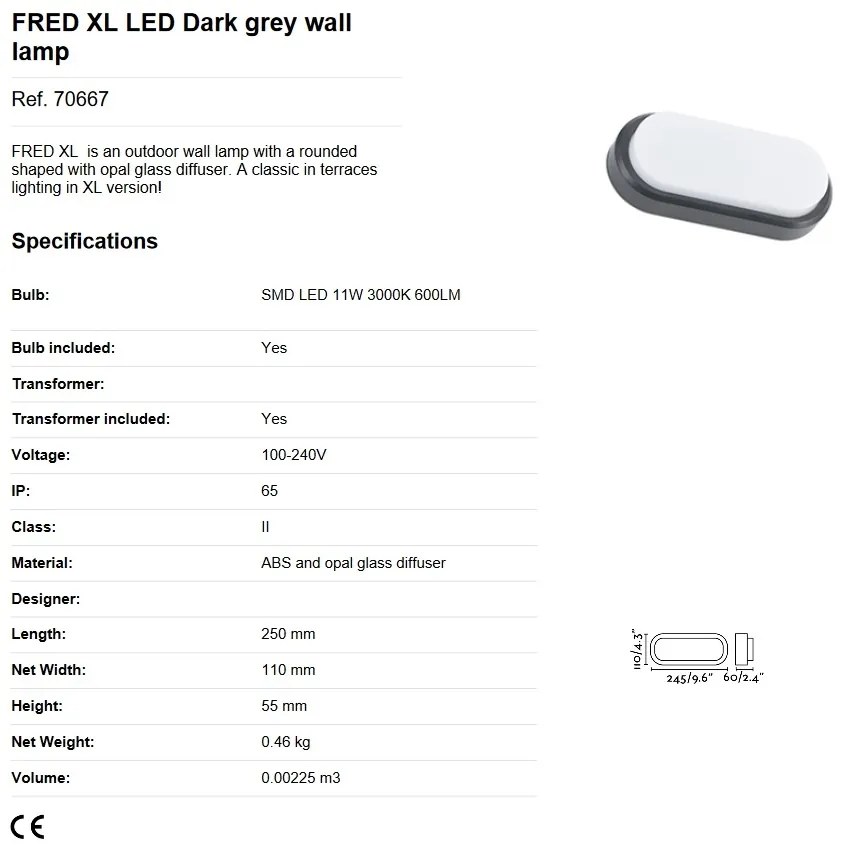 Aplica LED perete exterior stil modern IP65 FRED XL gri
