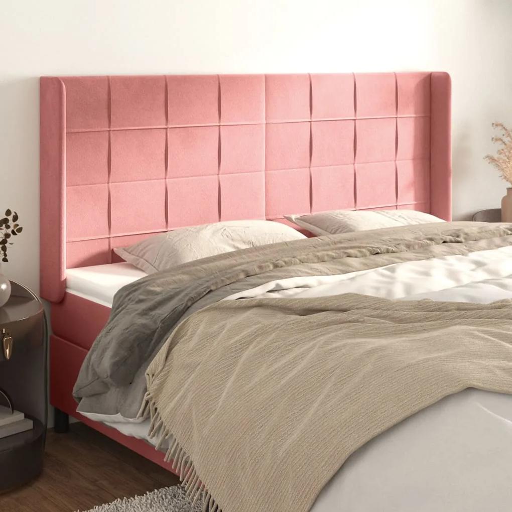 3119639 vidaXL Tăblie de pat cu aripioare, roz, 163x16x118/128 cm, catifea