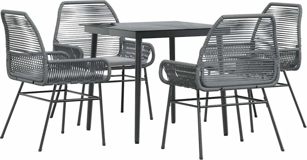 vidaXL Set de sufragerie de grădină 5 piese sticlă poliratan gri