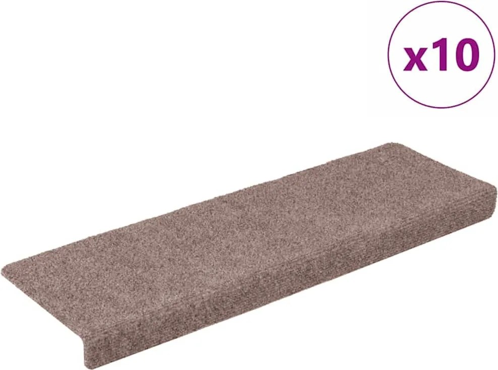 vidaXL Covorașe autoadezive pentru scări, 10 buc., 65x21x4 cm, margini dreptunghiulare, maro deschis