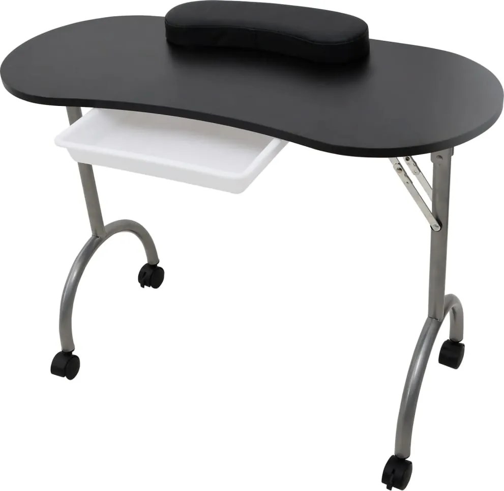 vidaXL Masă pliabilă pentru manichiură cu roți, negru