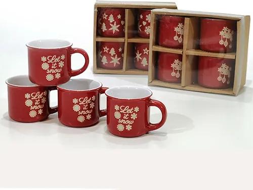 Set 4 cani Winter din ceramica rosie 6 cm - modele diverse