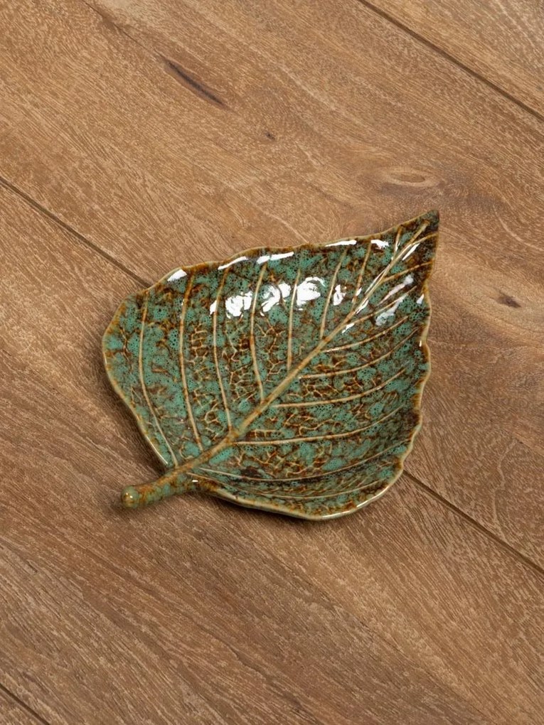 Tavita decorativa, forma de frunza, din ceramica 12 cm, Green Leaf