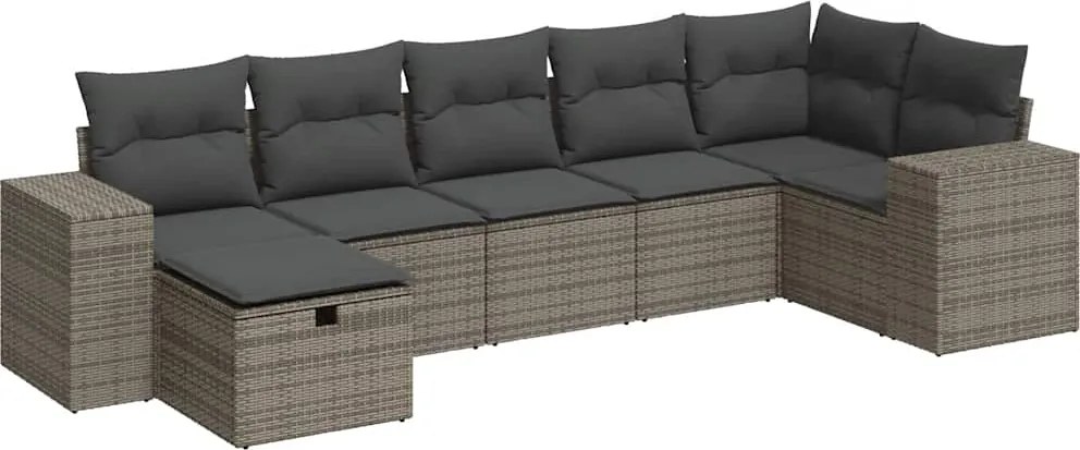 vidaXL Set canapele de grădină, 7 piese, cu perne, gri, poliratan