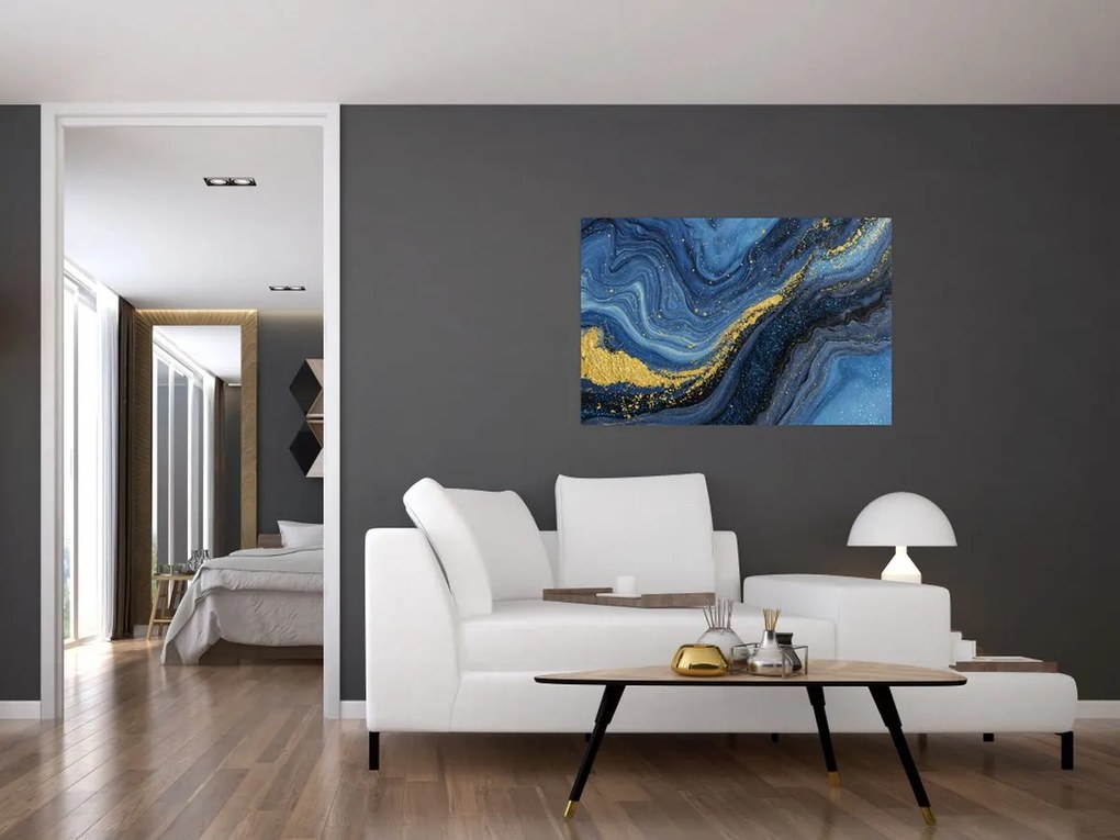 Tablou - Abstracție albastru-aurie (90x60 cm)