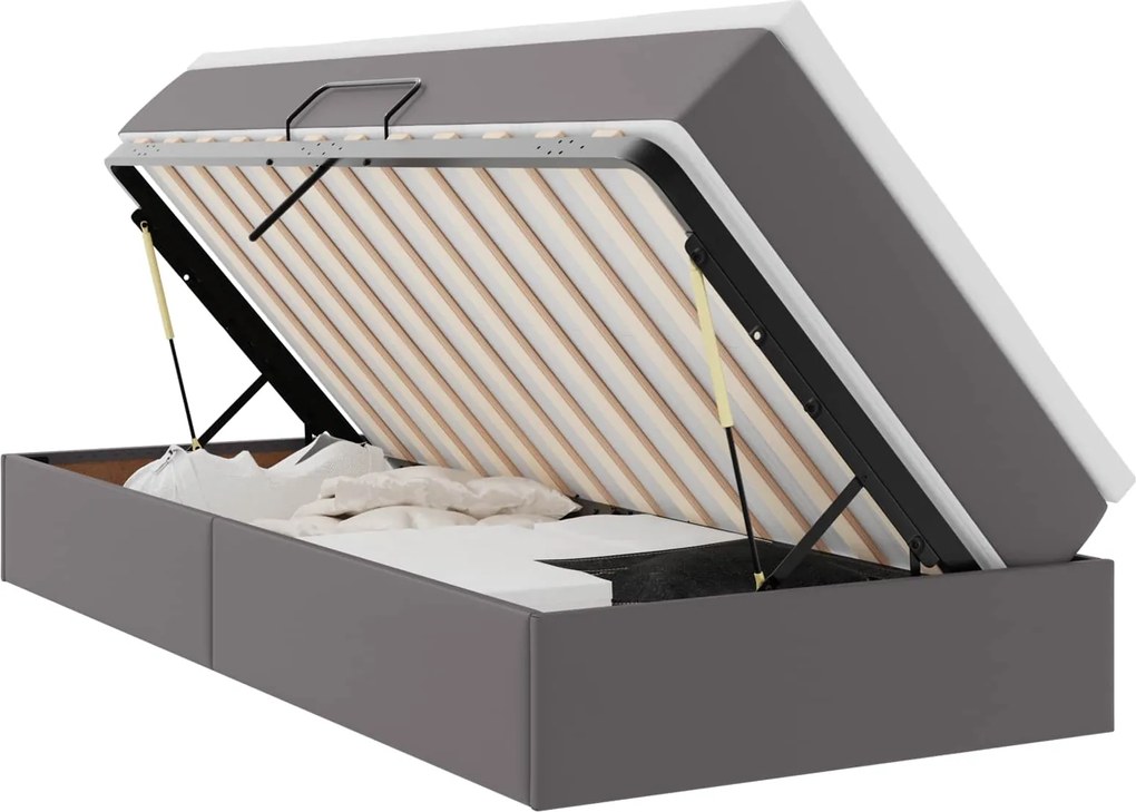 vidaXL Pat cu saltea și spațiu de depozitare Gri 100 x 200 cm