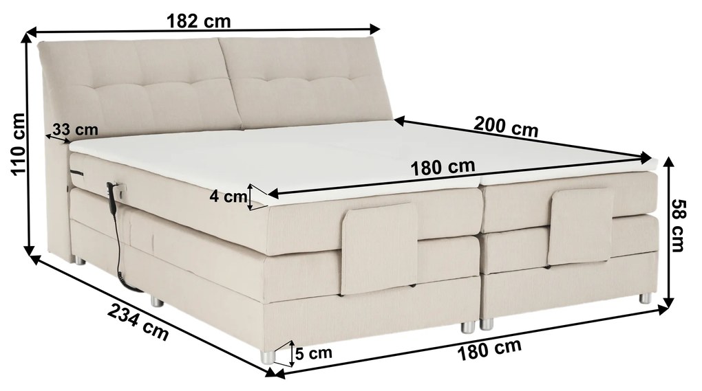 Pat electric reglabil, cu arcuri, bej, 180x200, GERONA