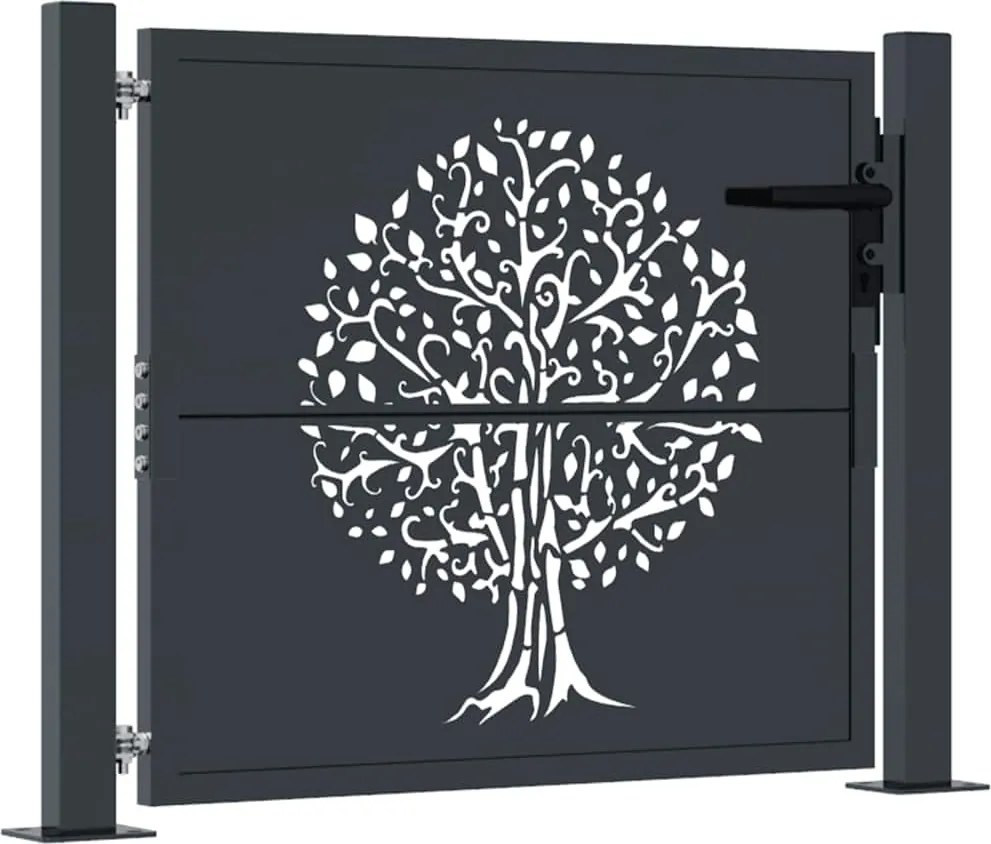 vidaXL Poartă de grădină antracit 100x100 cm oțel model copac