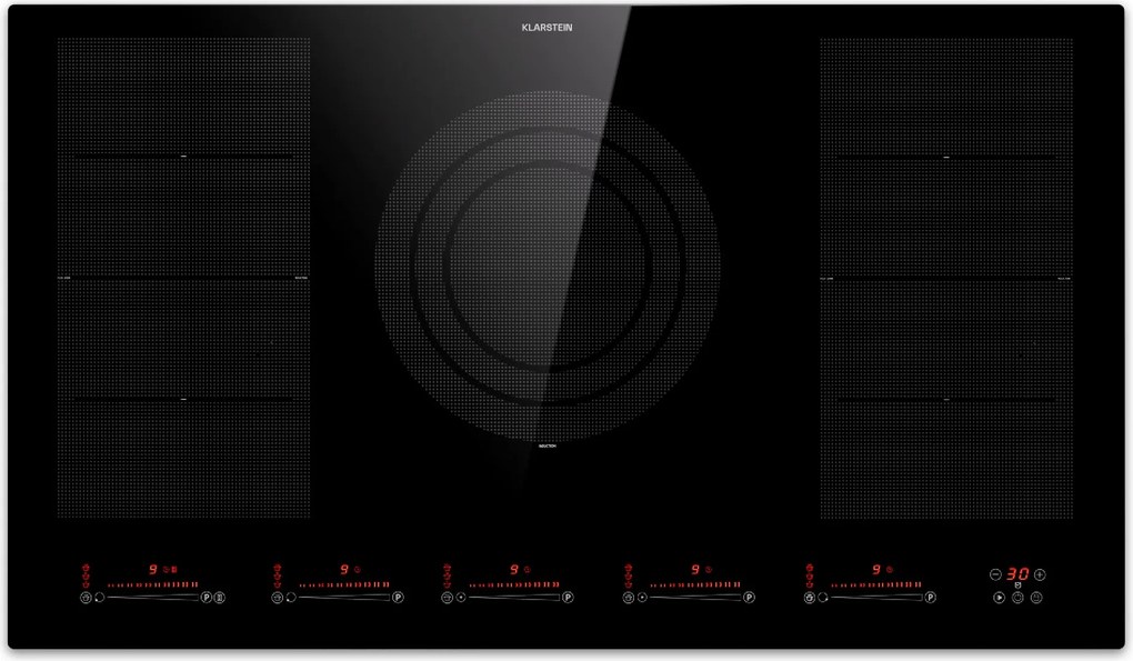 Klarstein Masterzone 90 Flex, plită cu inducție, max. 12 600 W, încorporat, 5 zone Flex, tehnologie ThermoBoost, Smart Flex