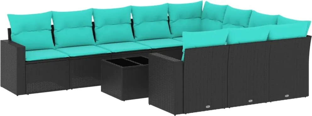 vidaXL Set canapele de grădină cu perne, 11 piese, negru, poliratan