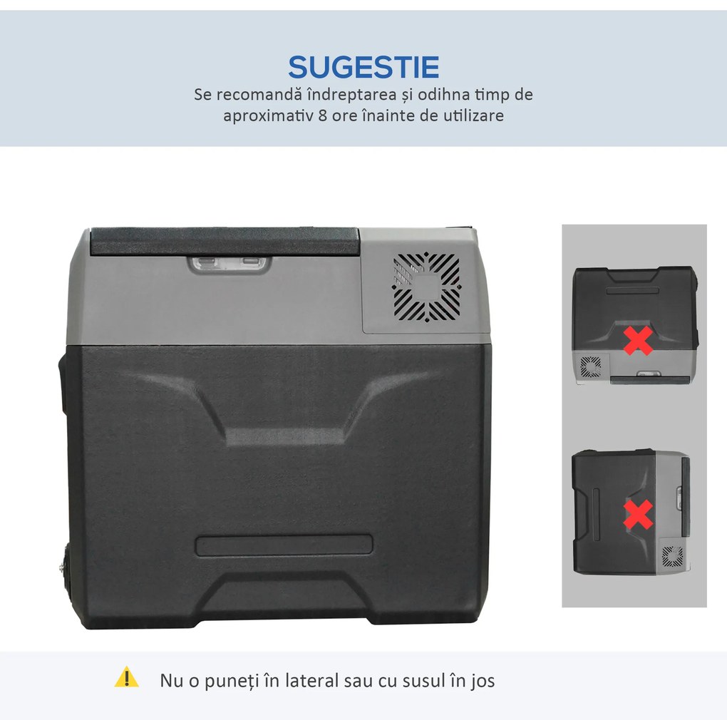 HOMCOM Frigider Auto de 50L cu Panou Touch, Mâner și 2 Roți, 58.6x37.8x54.5 cm, Gri | Aosom Romania