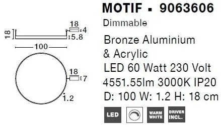 Lustra/Plafoniera LED dimabila design circular MOTIF bronz 100cm
