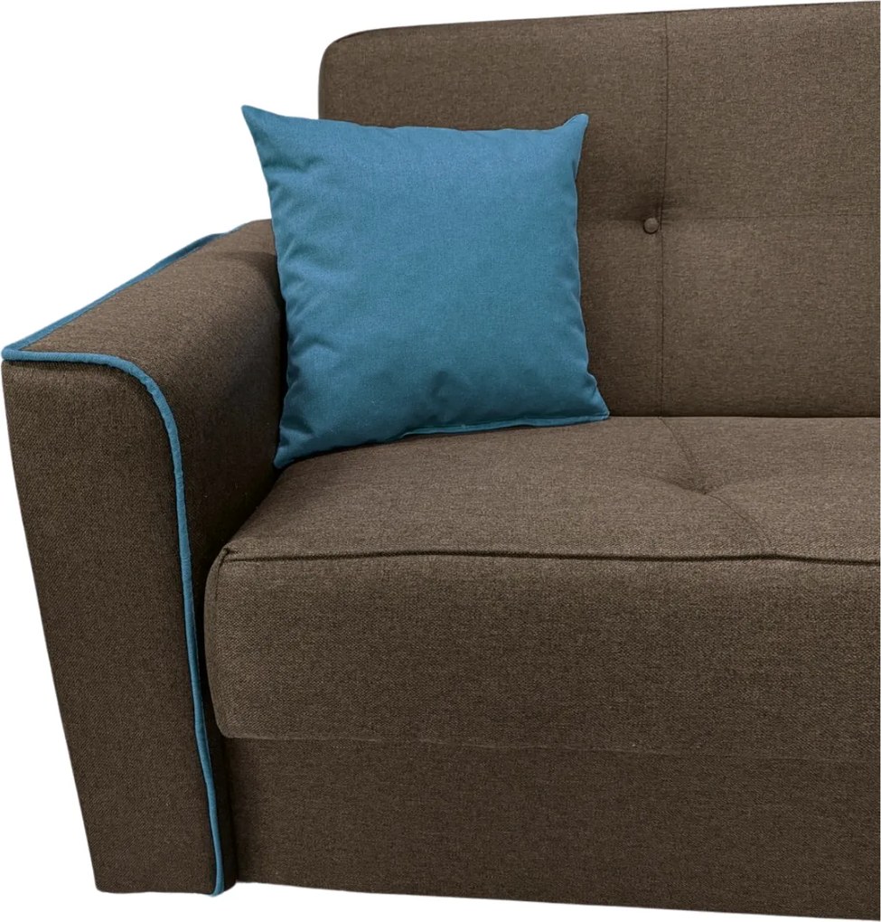 Canapea VERA extensibila, 3 locuri, lada de depozitare, stofa maro + turcoaz, 225x90x90 Maro + Turcoaz, Stofa