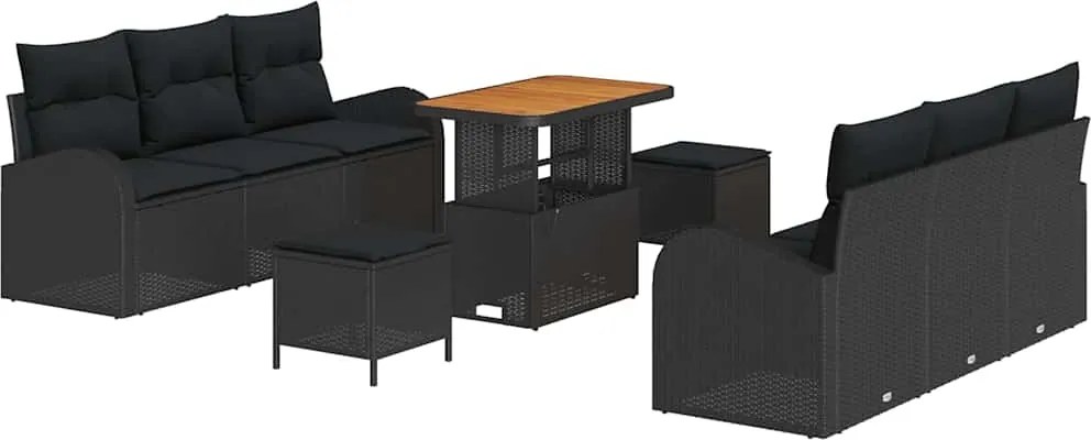 vidaXL Set de canapele pentru grădină cu pernă cu pernă 9 pcs Negru