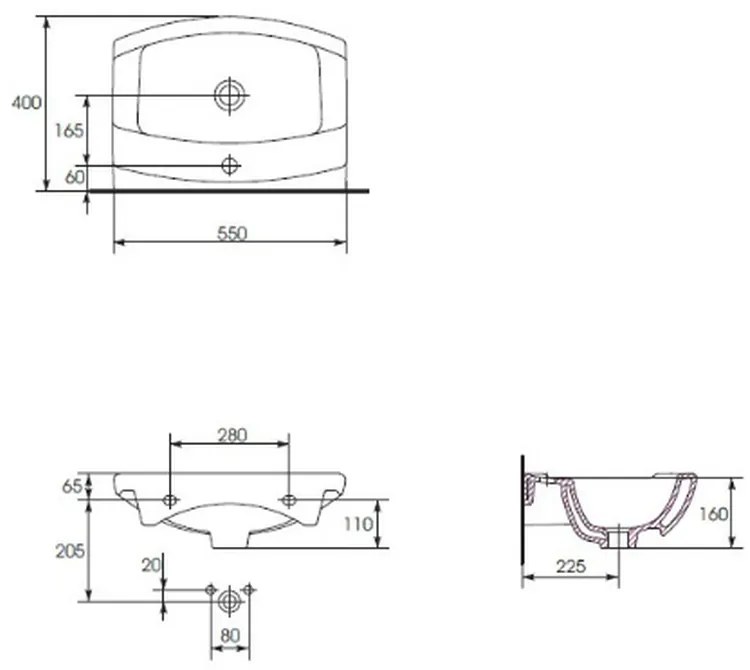 Lavoar baie suspendat alb 55 cm Cersanit Cersania New 550x400 mm