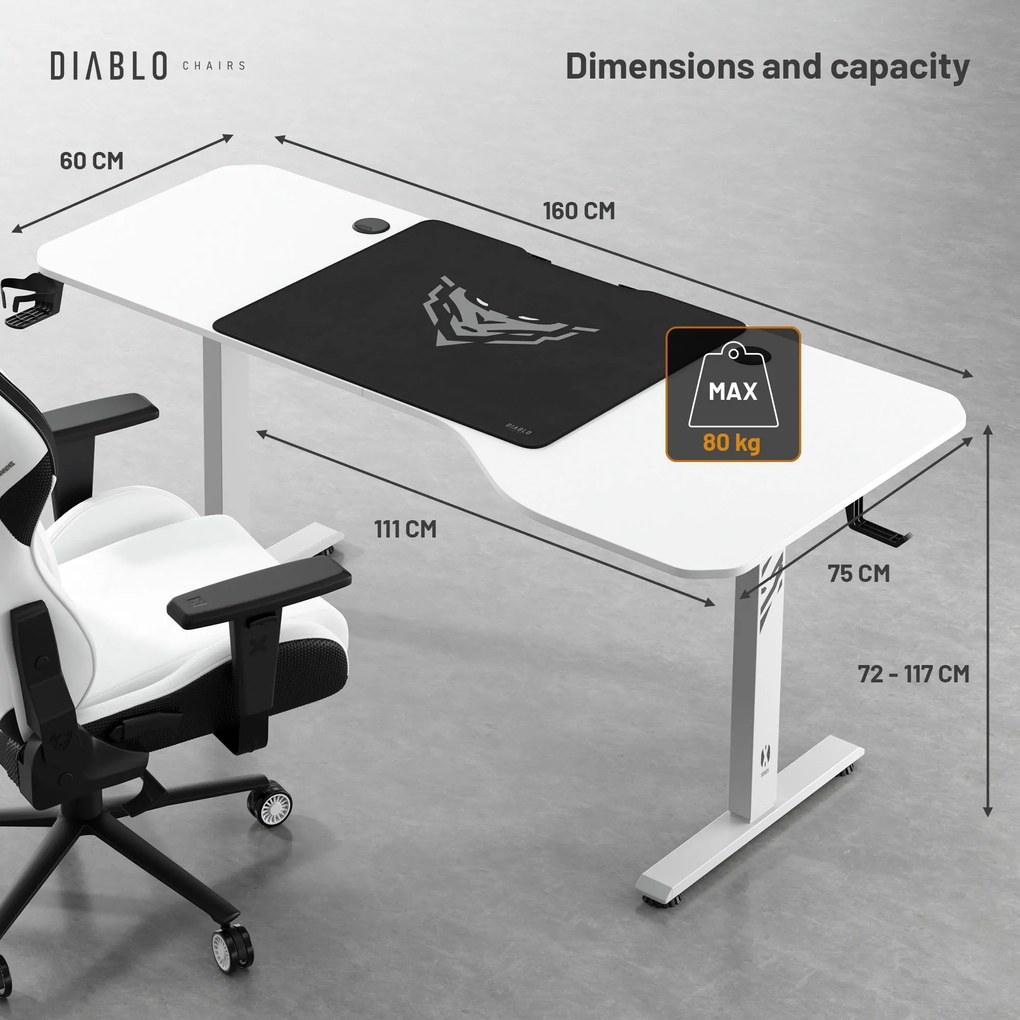 Birou Cu Înalțime Reglabilă Diablo X-Tensio 1600 Alb