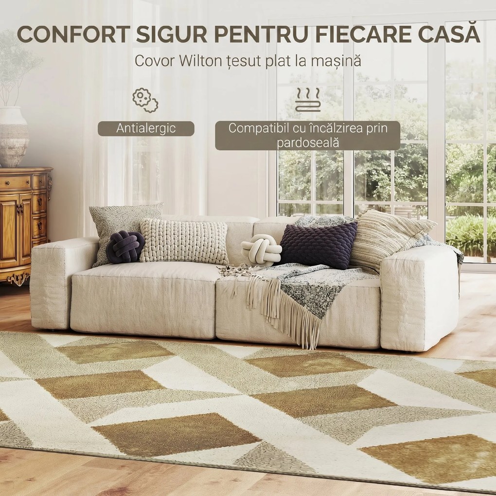 HOMCOM Covor Modern Hipoalergenic și Lavabil cu Efect 3D 230x160cm Galben | Aosom Romania