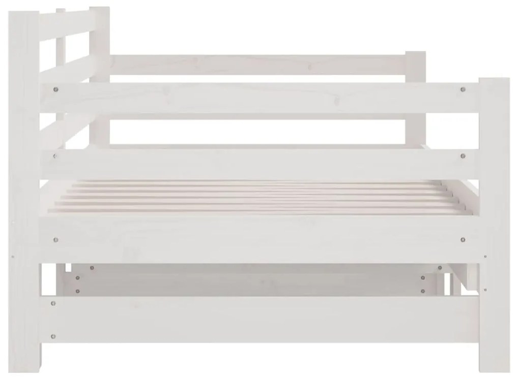 Pat de zi extensibil, alb, 2x(80x200) cm, lemn masiv de pin Alb