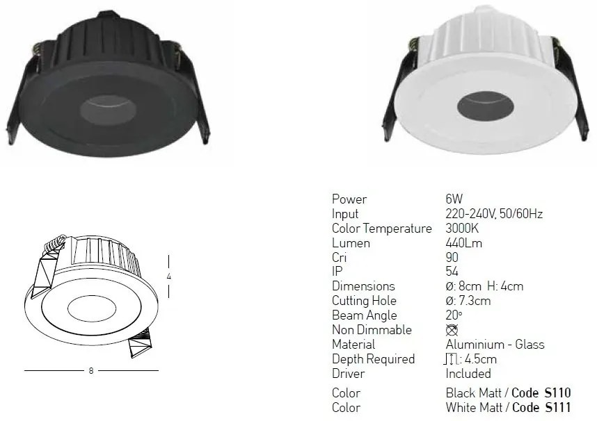 Spot LED incastrabil pentru baie IP54 Ozzy alb