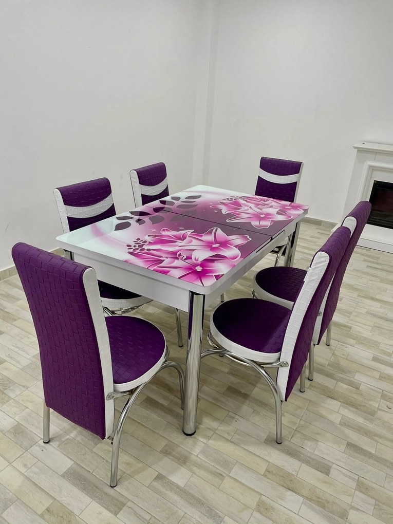 Set masa extensibila 130 / 170 x 80 cm cu 6 scaune, model 331-1