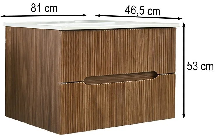 Mască de baie Trent 80 cu chiuvetă ceramică, 2 sertare, stejar apus de soare